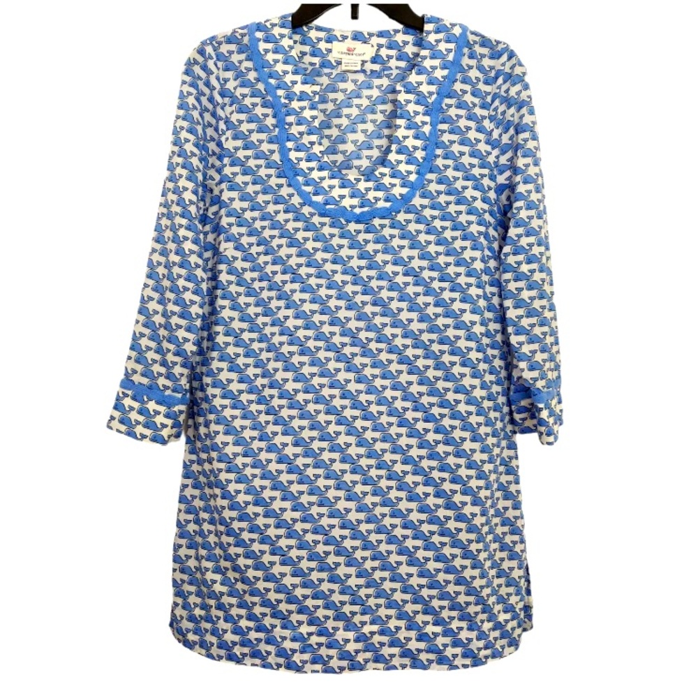 Vineyard Vines Whale Block Tunic Dress Swimsuit Cover-Up Size Large Blue Cotton